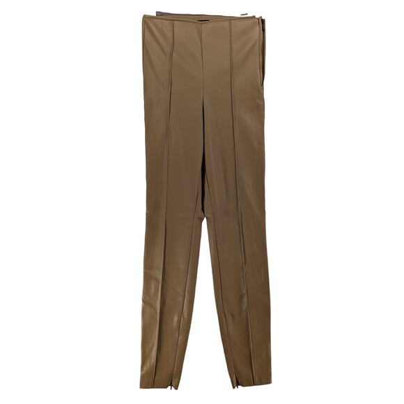 Zara Faux Leather Leggings XS Camel Brown High Waist‎ Zipper Ankle Skinny Career - Picture 15 of 16